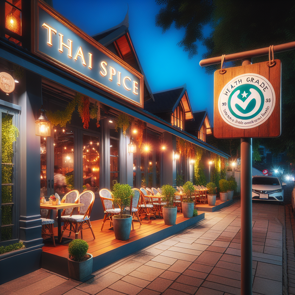 The welcoming facade of Thai Spice, a glimpse into its operation details and commitment to health standards.